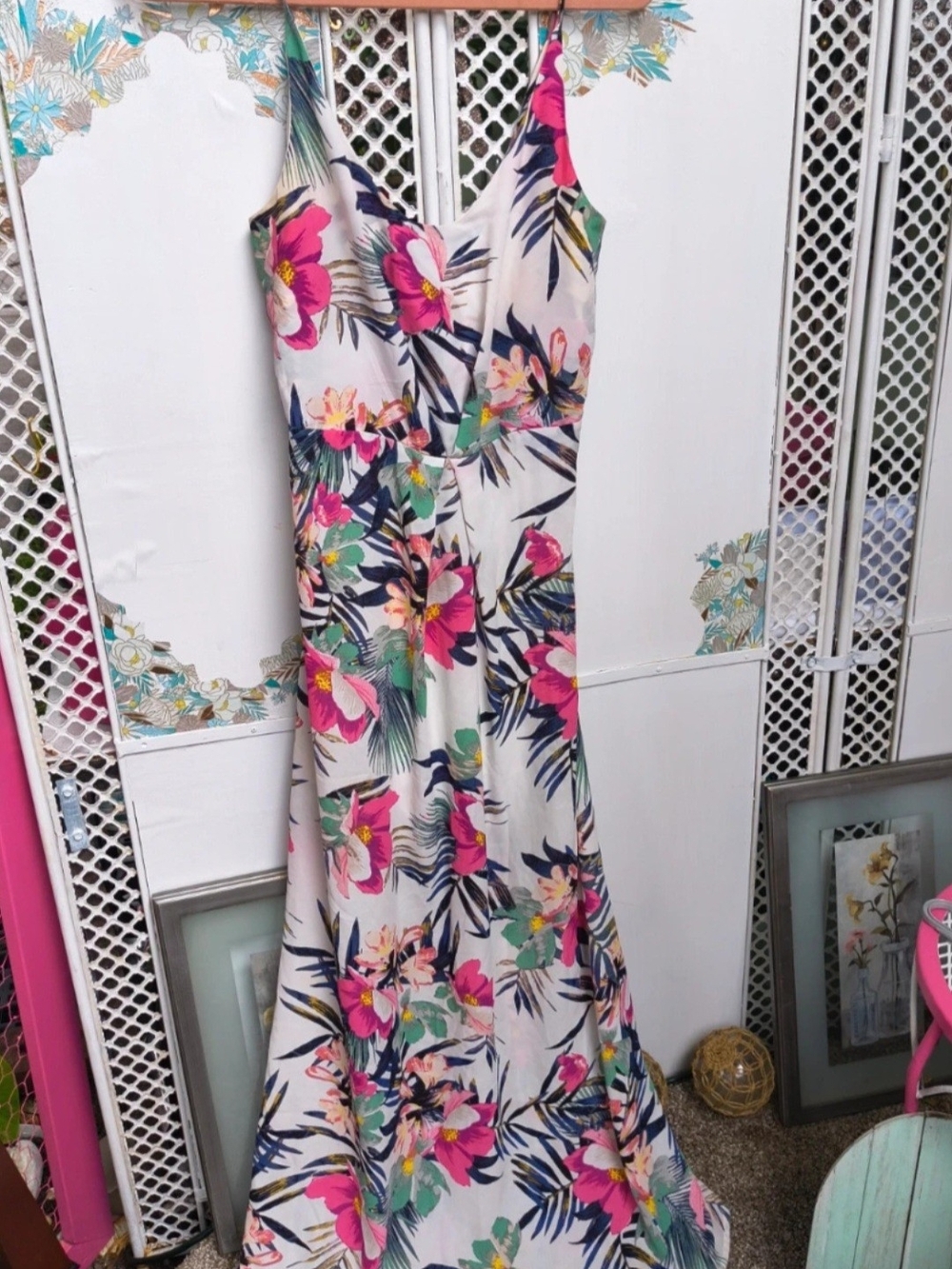 H&M Whimsigoth Tropical Floral Maxi Dress - Vibrant Boho Summer Gown Size 8